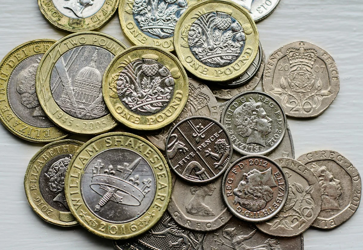 Illustrative photograph of British coins on a table